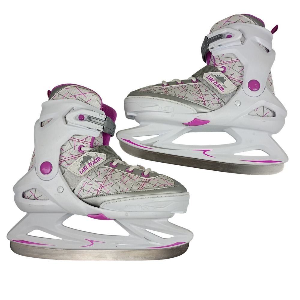 Lake Placid Girls Adjustable Ice Skates Youth Size 1-4 White Pink 5055-183W